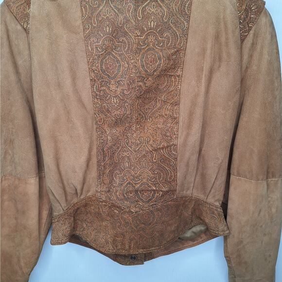 Vintage 80s G-III Paisley Leather Crop Bomber Jacket Western Cowgirl M Paisley - Picture 13 of 16